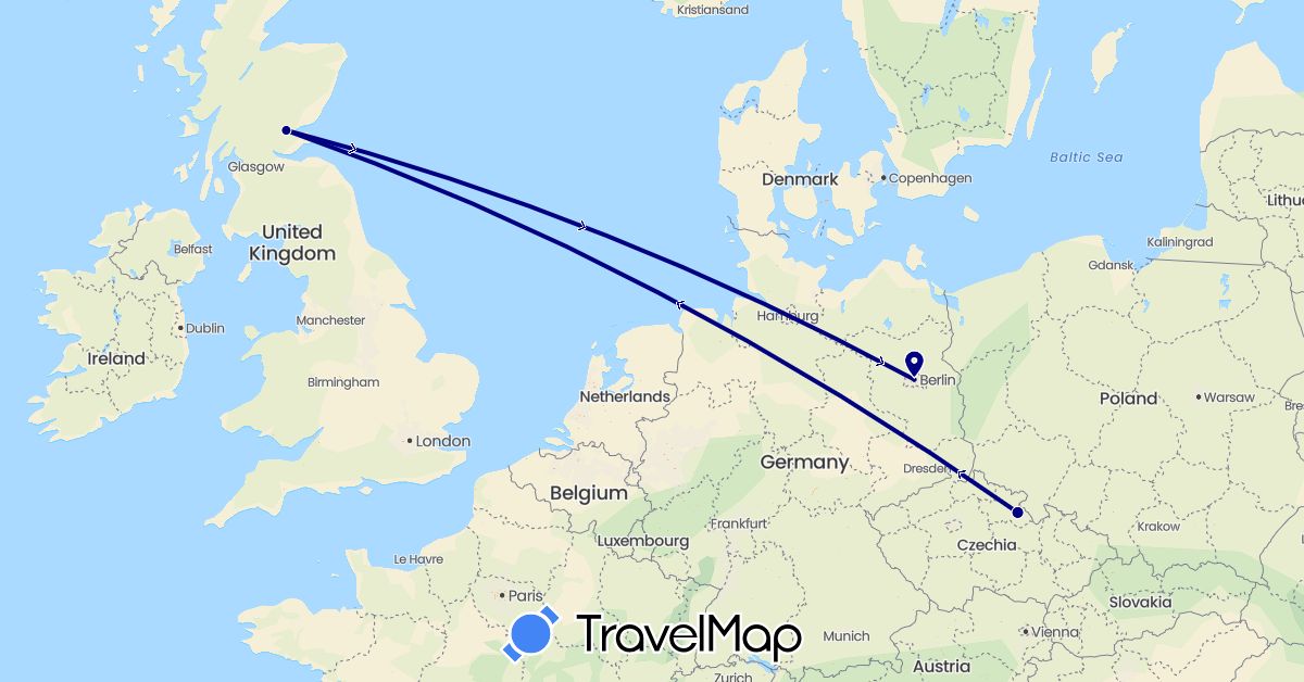 TravelMap itinerary: driving in Czech Republic, Germany, United Kingdom (Europe)